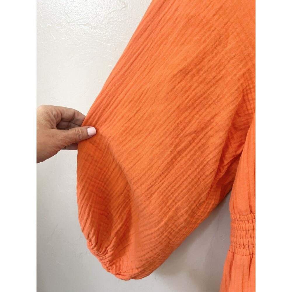 J. CREW V-Neck Midi Dress in Soft Gauze Fire Lily Orange Size XL Maxi Pockets - Picture 6 of 12